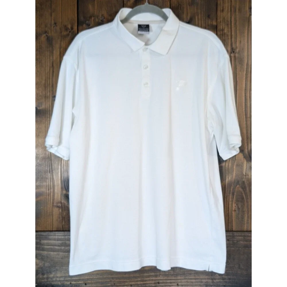 Vintage Nike Golf Mens L White Dri-Fit Polo Shirt Golf Flag Embroidered
